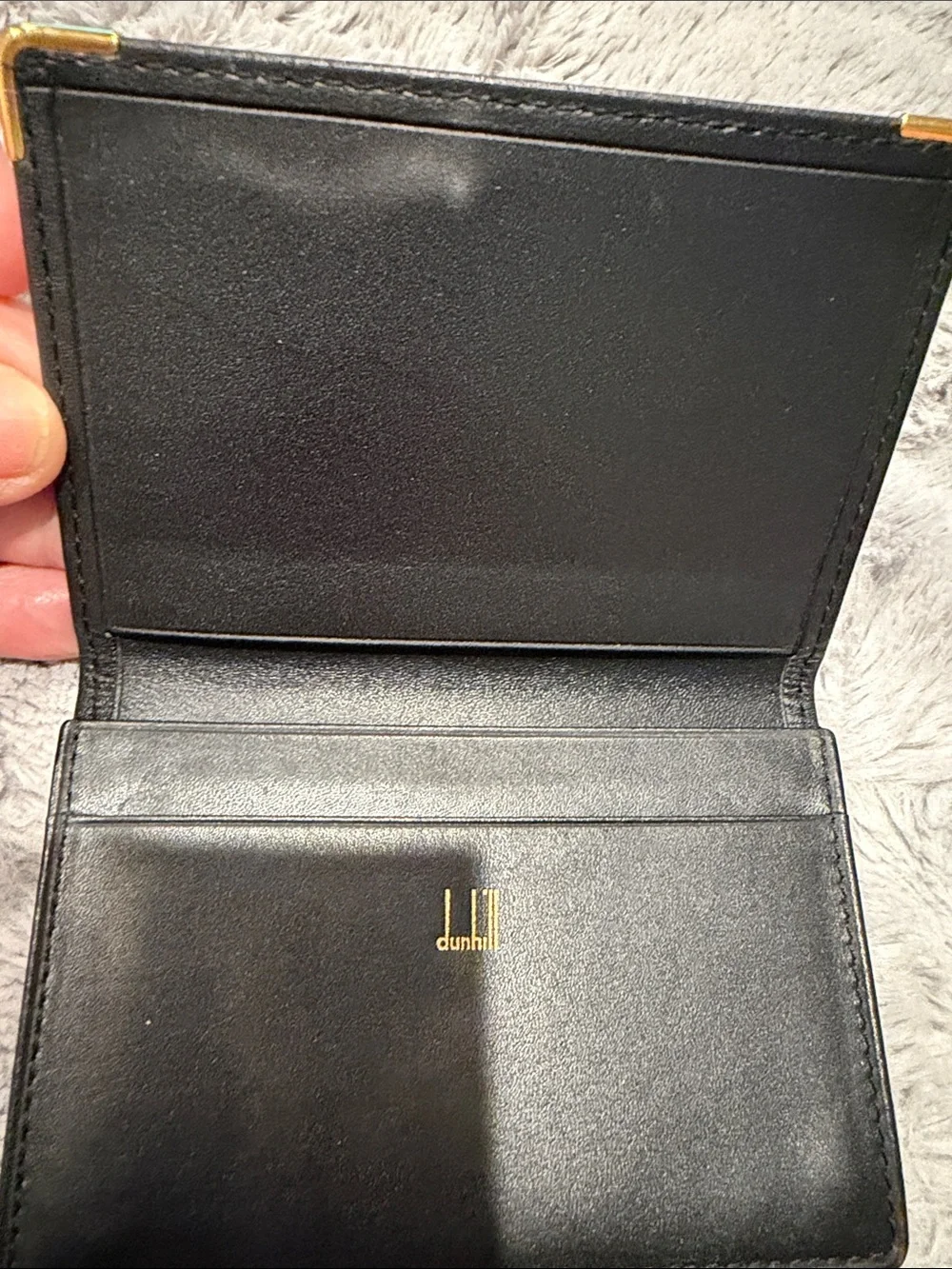 Dunhill Black Leather Card & Holder with Gold Trim